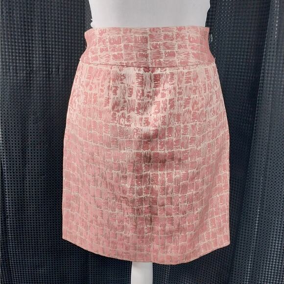 ANN TAYLOR! SALMON & CREAM BROCADE ABSTRACT PLAID KNEE LENGTH SKIRT! SZ 0 - Picture 5 of 8